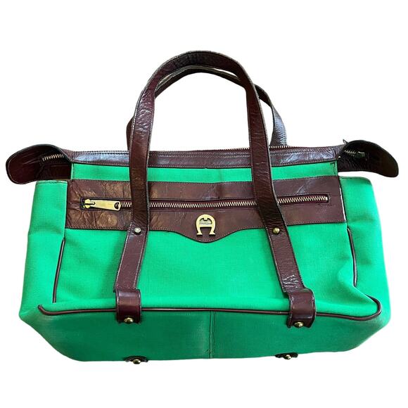 Vintage Green Canvas Etienne Aigner Satchel Shoulder Bag - Picture 1 of 6
